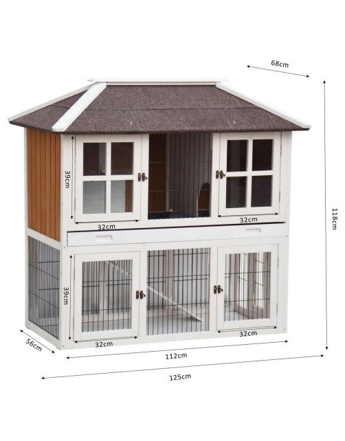 Homestyle Konijnenhok Palace - Dierenverblijf - 125x68x118 cm Wit Naturel