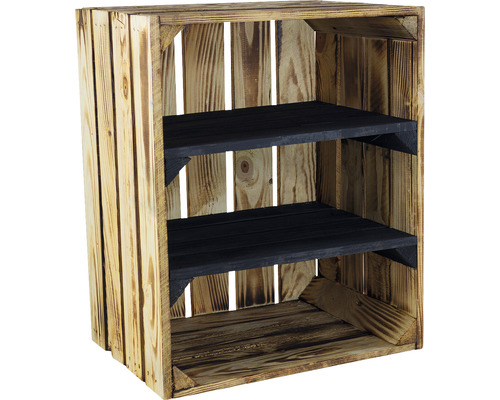 Plankenkast met 2 planken, gevlamd/zwart, 50x40x30 cm