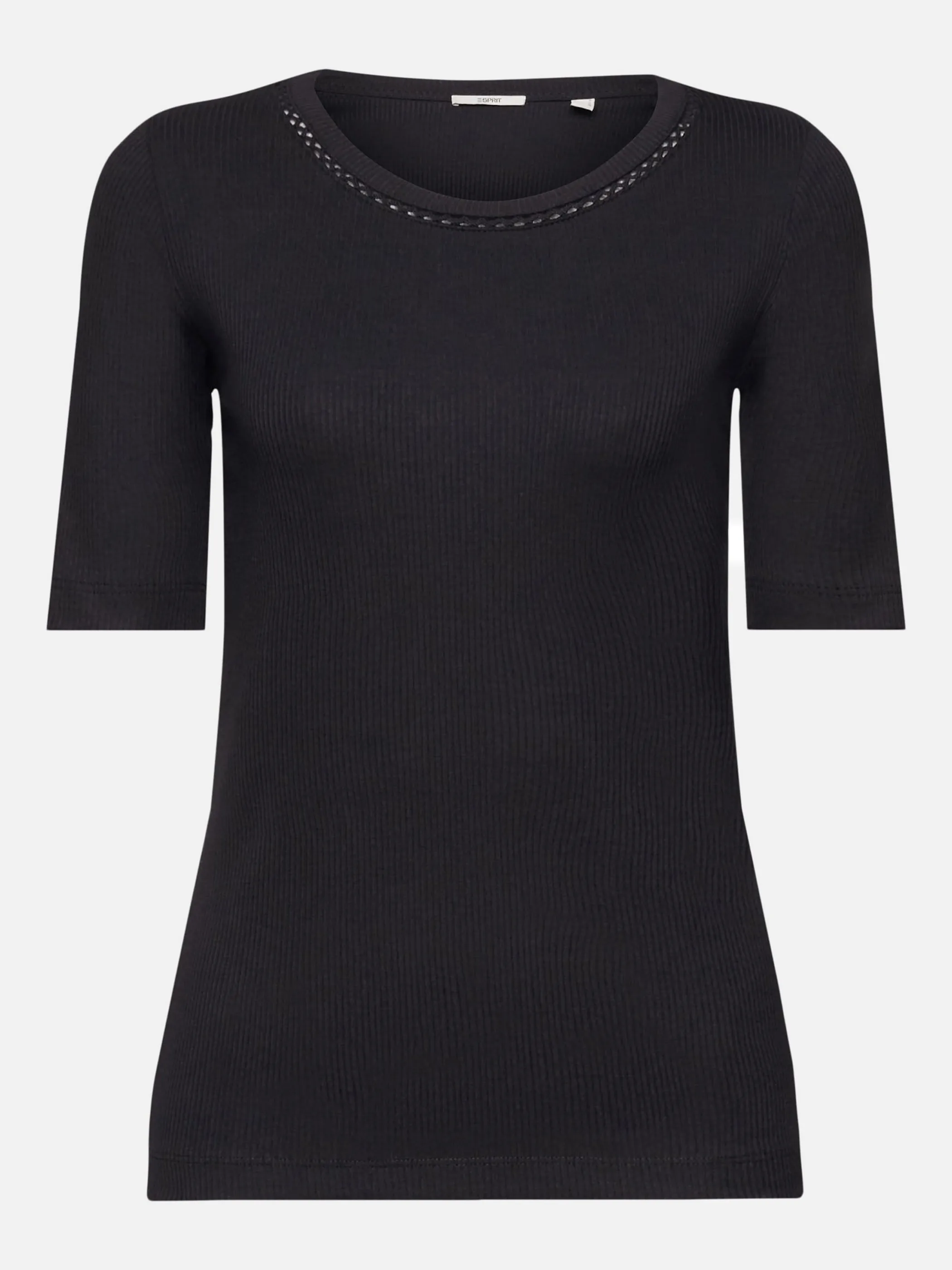 Damen Rippshirt mit Häkelborte