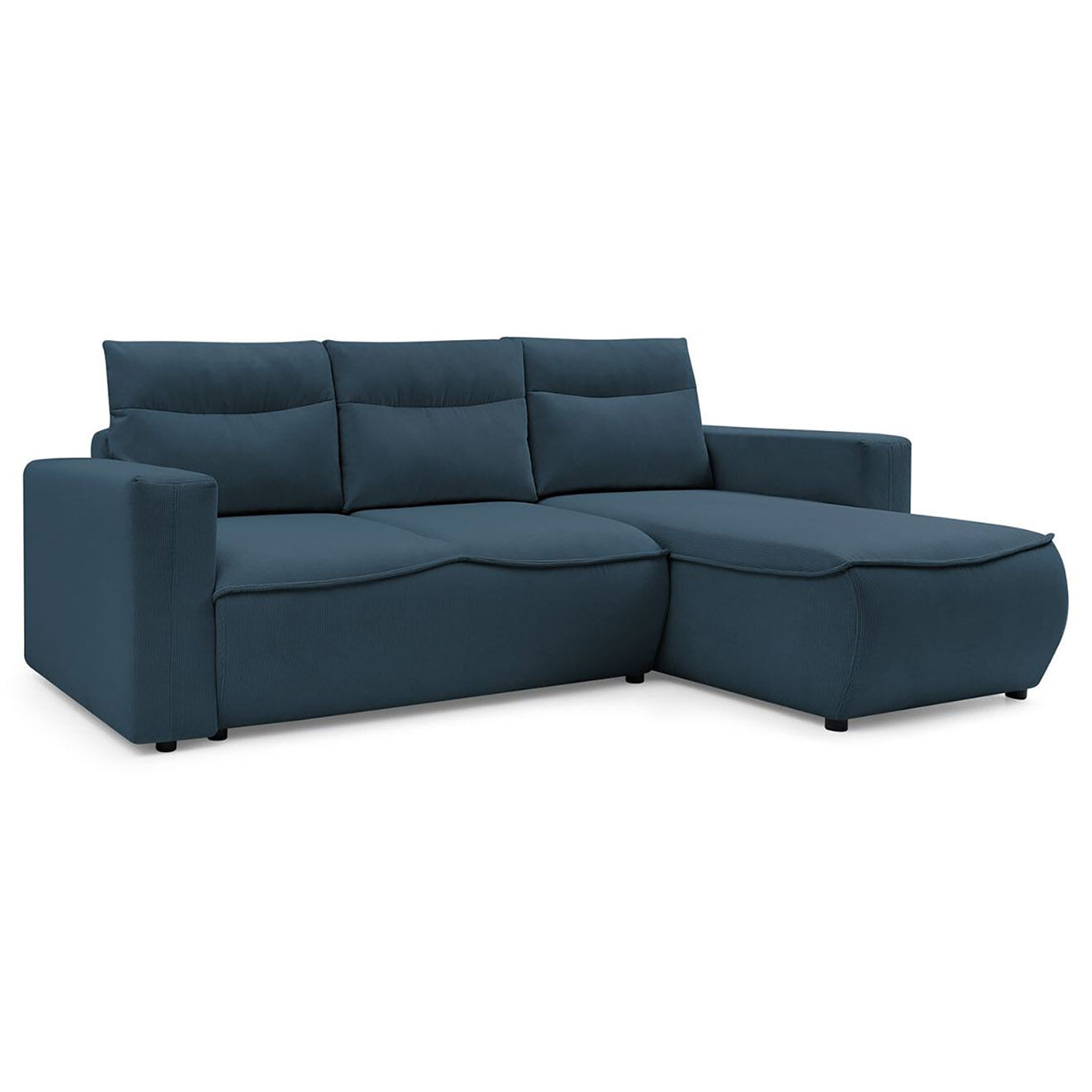 Bobochic Canapé d'angle droit convertible coffre jasmin velours côtelé bleu foncé - 256x158x90 cm