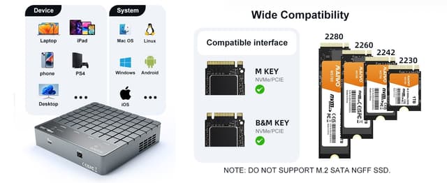 Maiwo 4-slot M.2 NVMe SSD dockingstation med kloningsfunktion, USB 4.0 Type-C 40Gbps