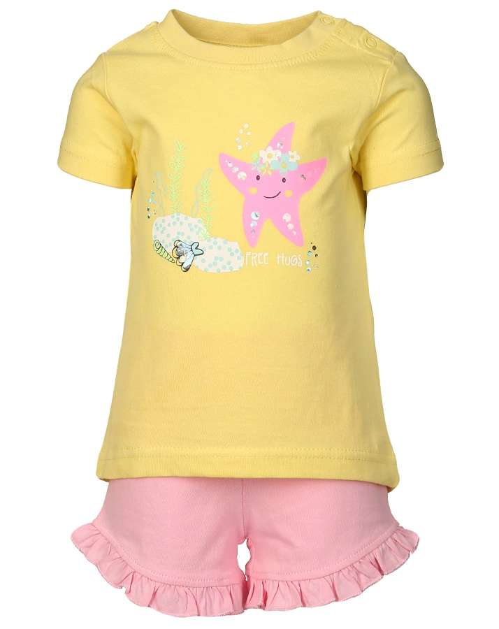 T-Shirt MERMAID SUMMER mit Shorts in gelb/rosa
