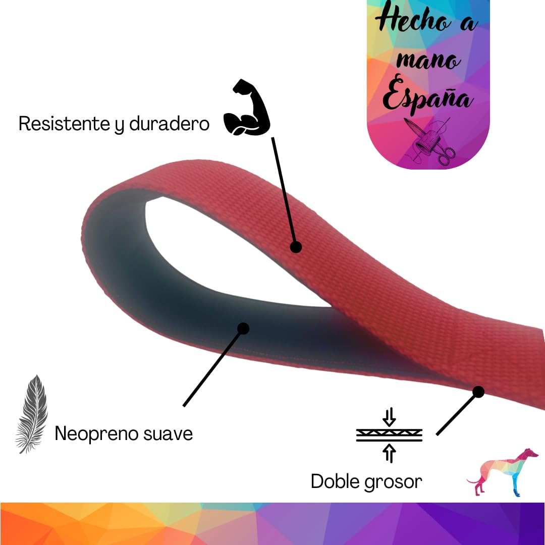 EGV - Guia curta para cães, 4 cm de largura, com alça de neoprene e mosquetão reforçado. 50 cm de comprimento. (Vermelha)