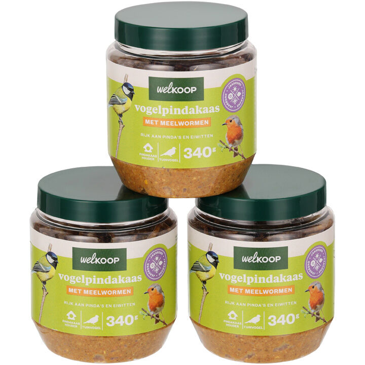Welkoop - Vogelpindakaas - Tuinvogelvoer - 3 Stuks - Meelwormen