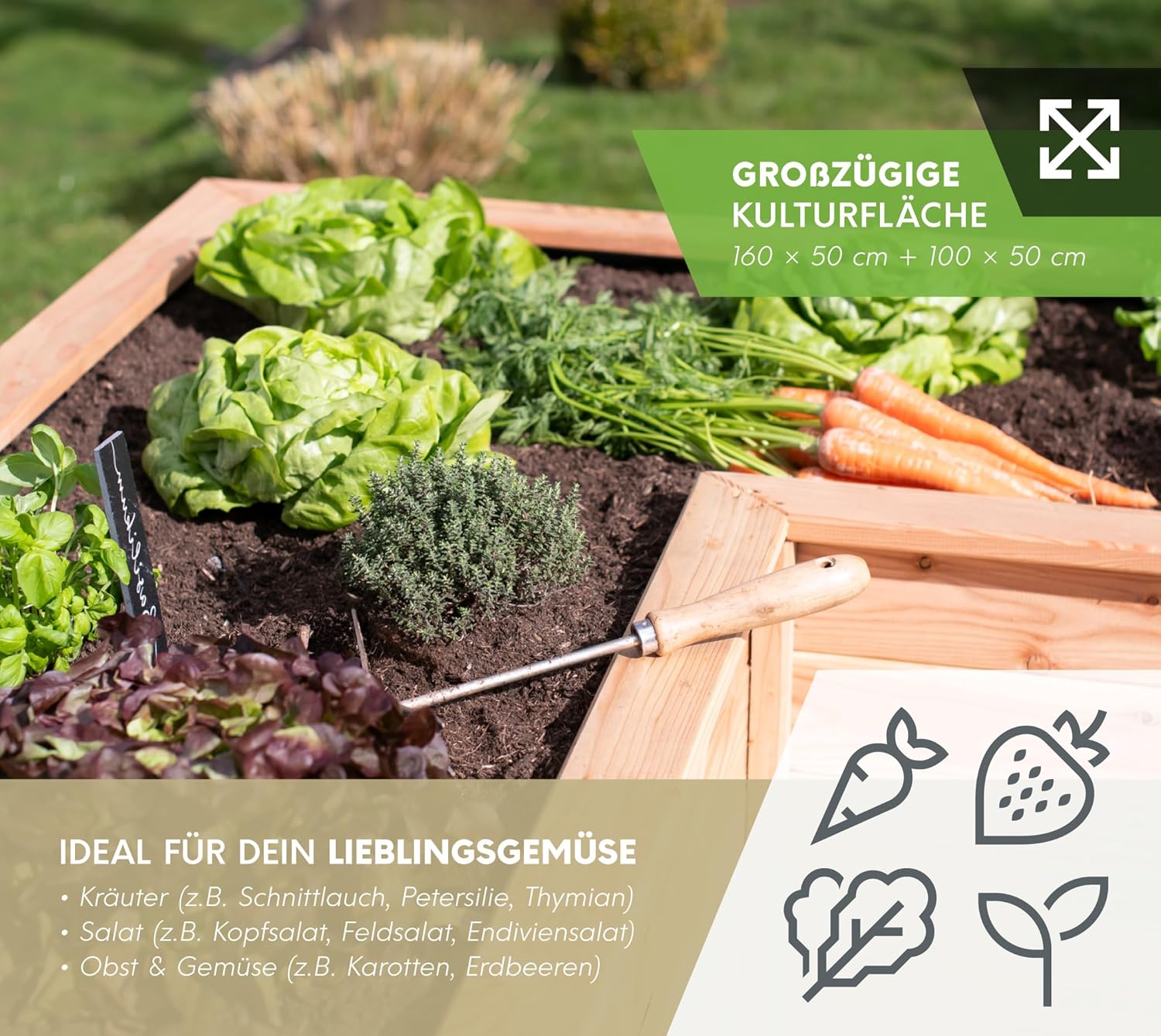 WESTMANN Hochbeet Klassik L aus Lärchenholz inkl. Aussaatkalender| 170x170x84 cm Natur | Kräuterbeet für den Außenbereich | Holzhochbeet zum Bepflanzen von Gemüse & Kräutern