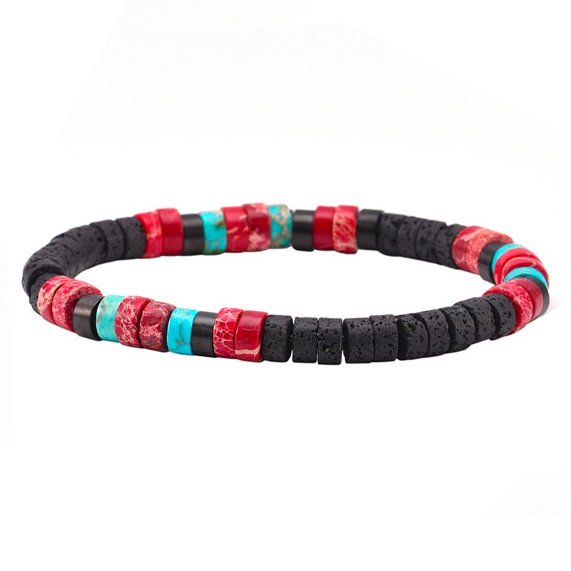 Bracelet Perles Heishi Jaspe Rouge Pierre De Lave Turquoise-Small-16cm