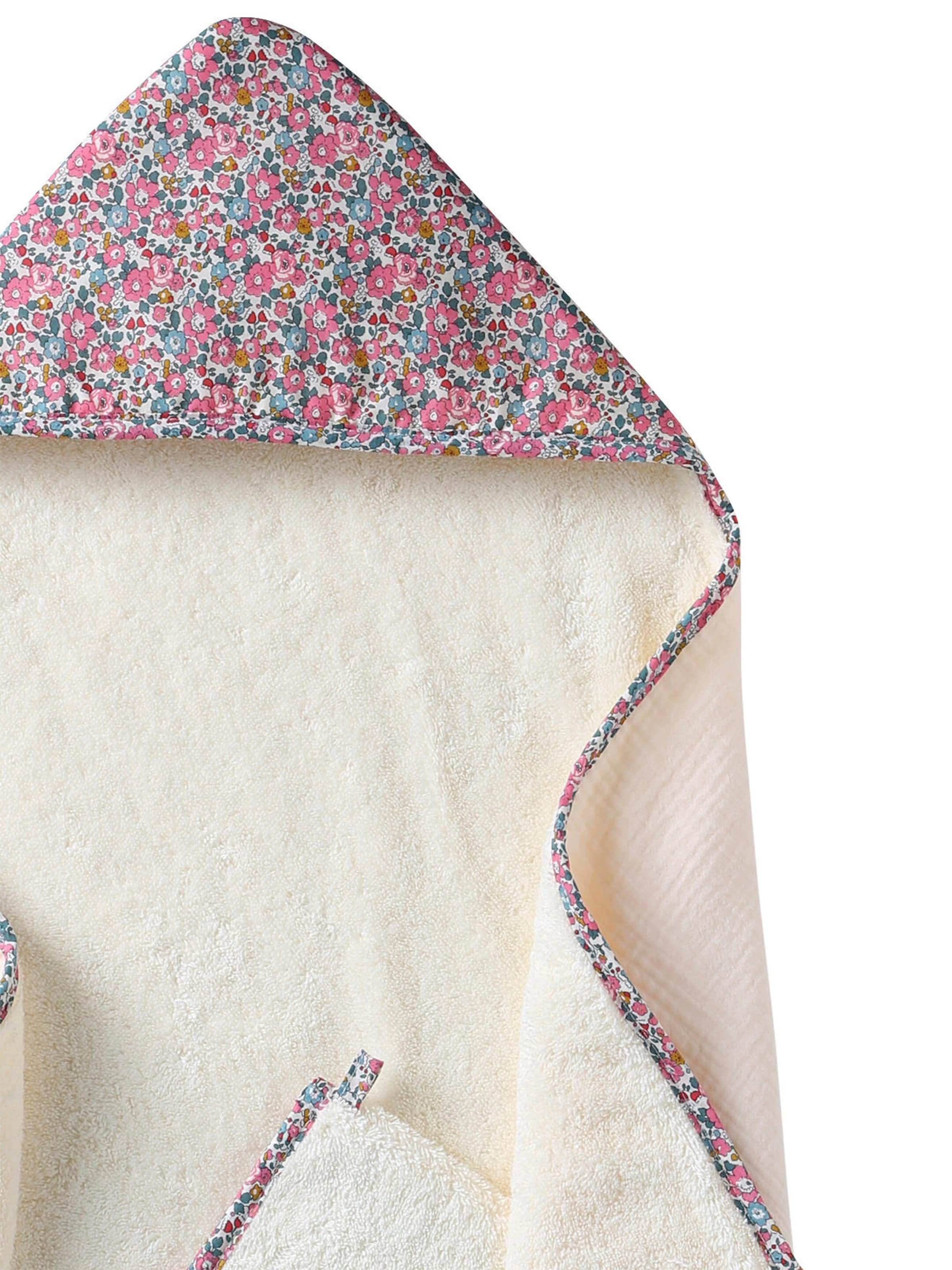 Envie de Fraise Baby Geschenkset aus Badecape mit Liberty-Stoff & Waschhandschuh weiß