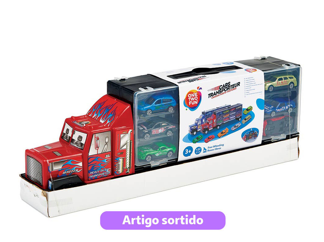 CAMIÃO DE TRANSPORTE COM 12 CARROS ONE TWO FUN MODELOS SORTIDOS