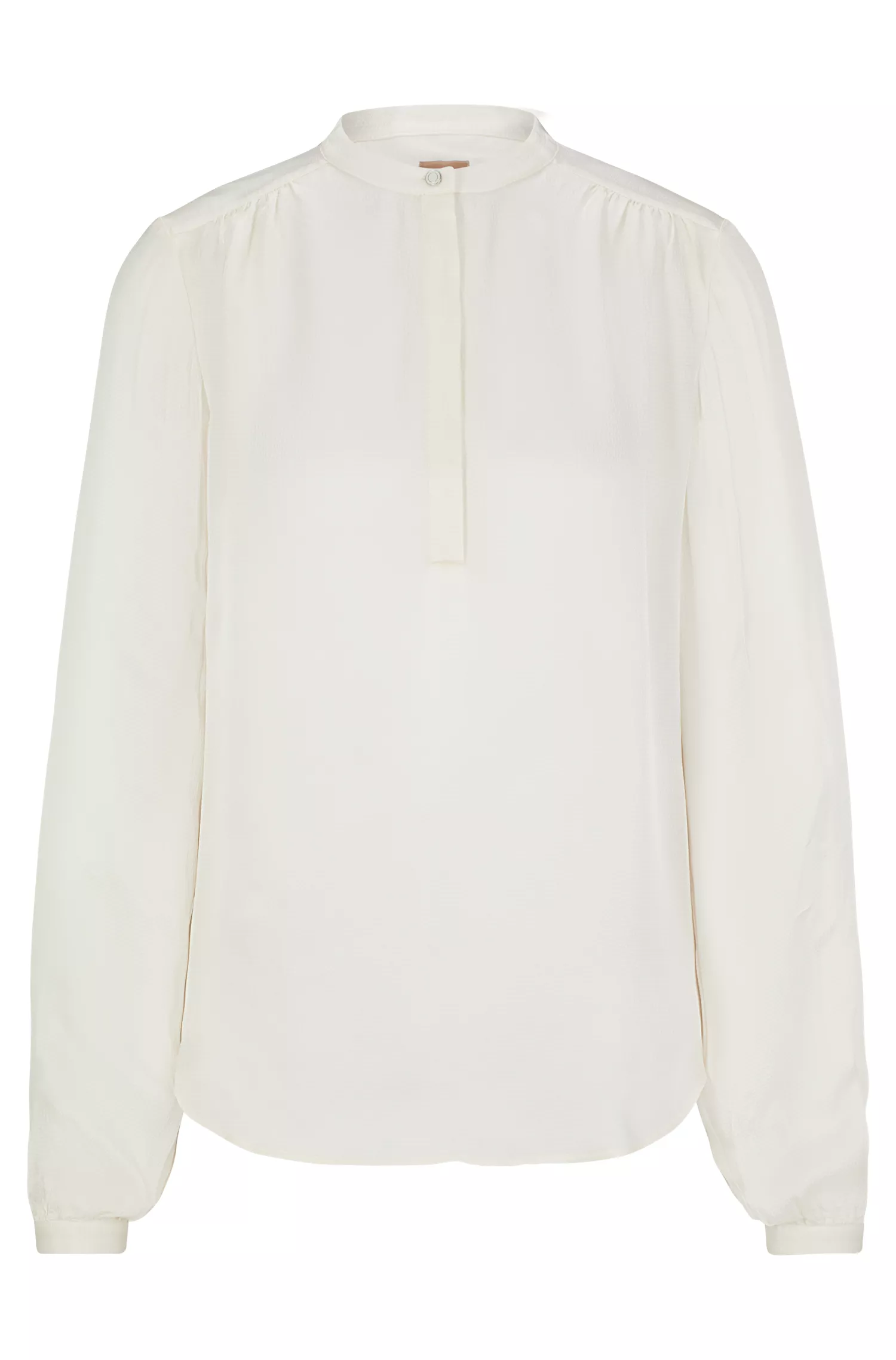 Blusa BOSS laranja, estilo túnica, corte regular, em cetim martelado.