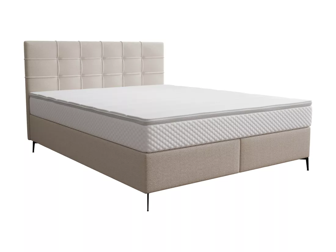 Ensemble complet boxspring tête de lit capitonnée + sommier + matelas + surmatelas - 180 x 200 cm - Tissu - Beige - INAO de YSMÉE