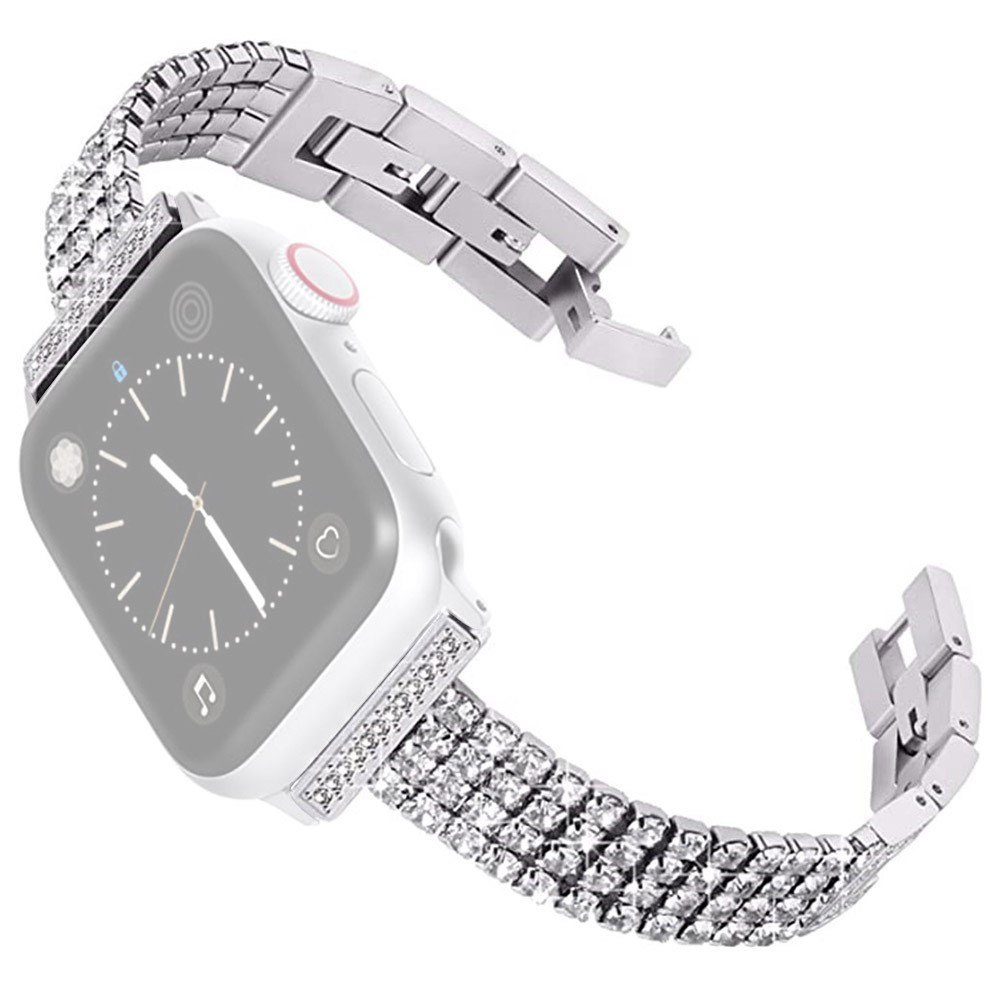 Apple Watch (49/46/45/44 mm) Edelstahl Glitzer Armband mit Strasssteinen (Gelenkumfang: 140 -210mm) - Silber