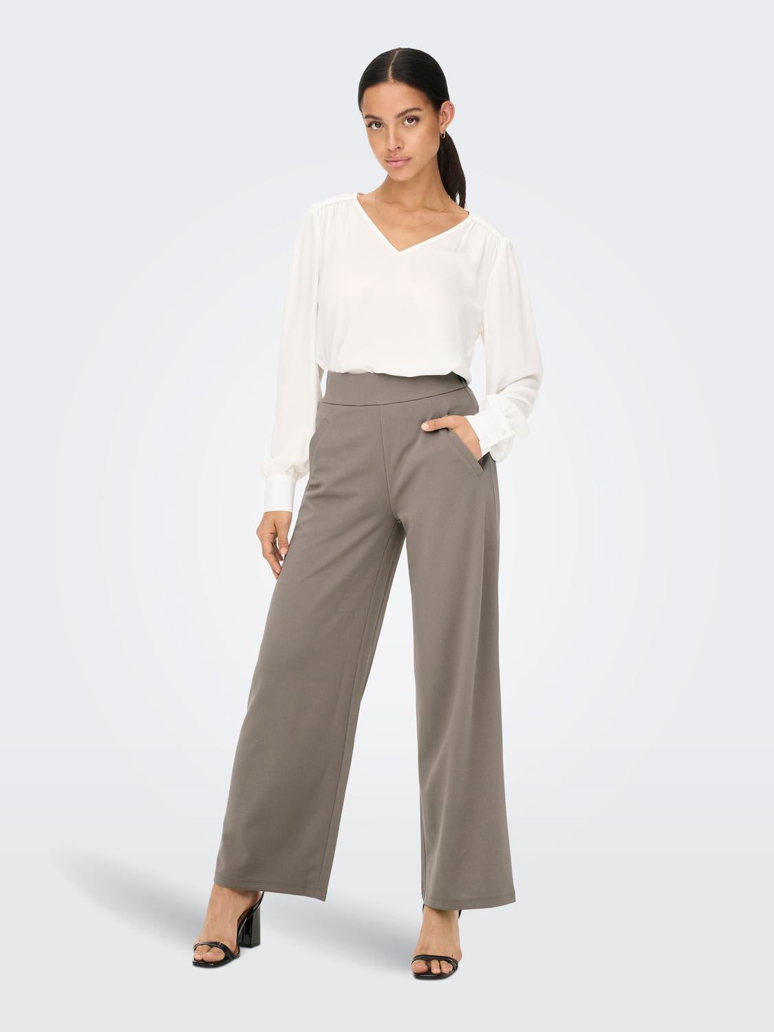 JDYLOUISVILLE Hohe Taille Weiter Beinschnitt Hose mit weitem Beinschnitt Driftwood
