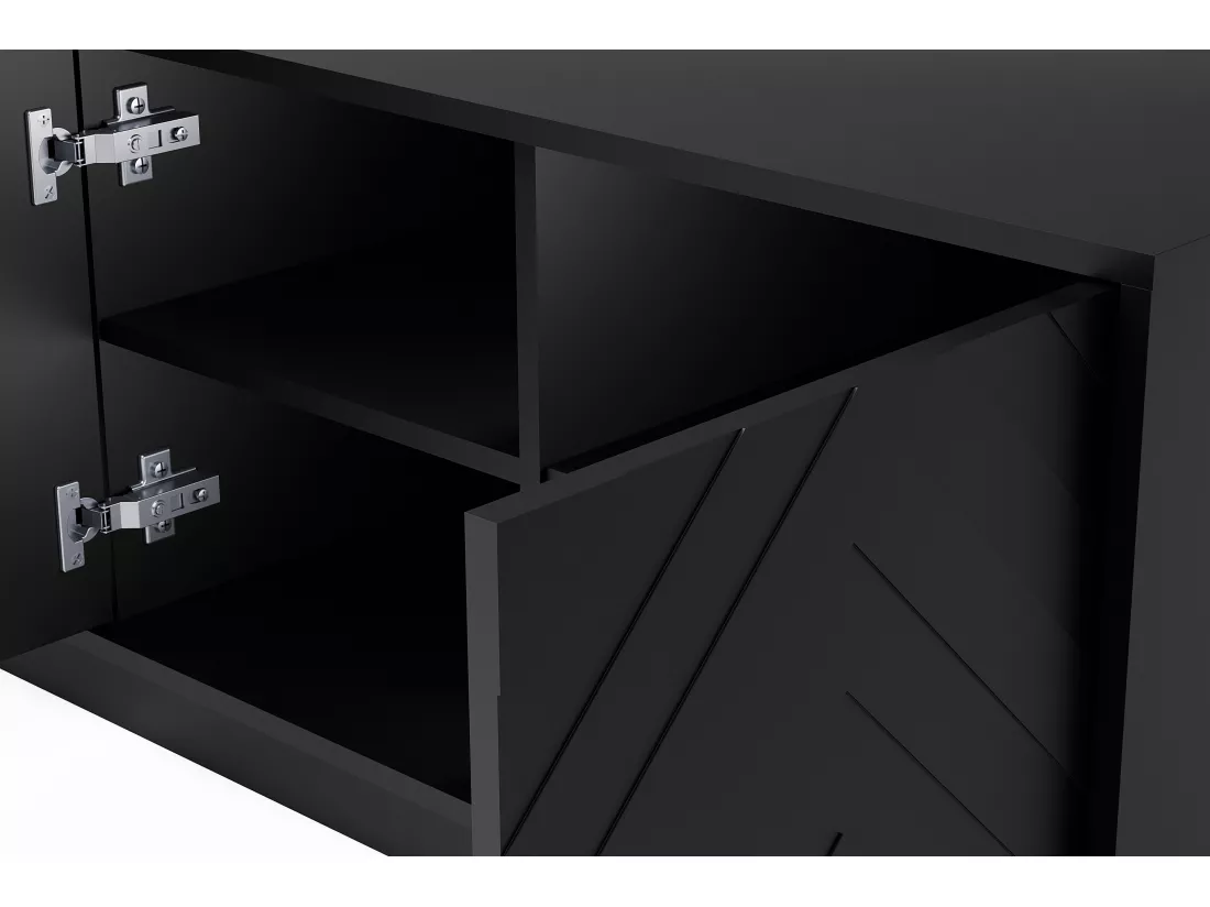 Meuble TV suspendu ou à poser avec 4 portes et 2 niches en MDF - Noir - REDONIA