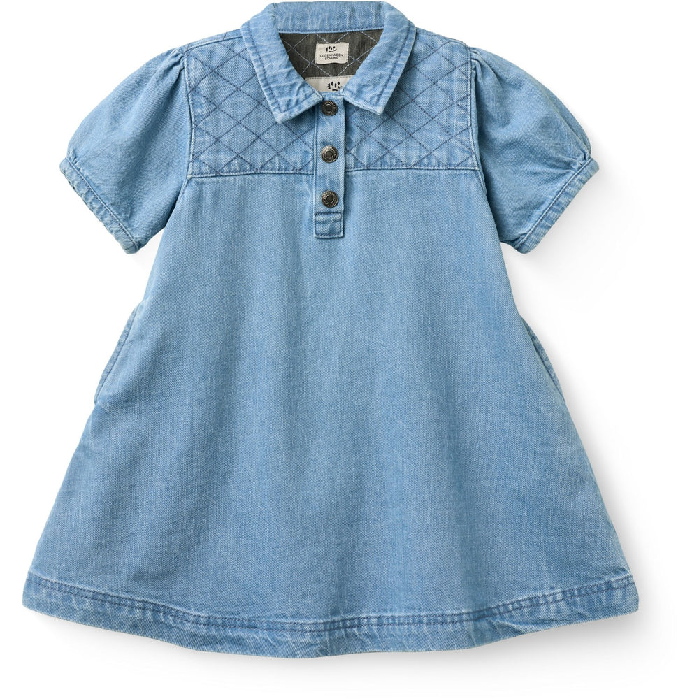 Køb COPENHAGEN COLORS Lt. Washed Blue Quilt Organic Quiltet Denim Kjole