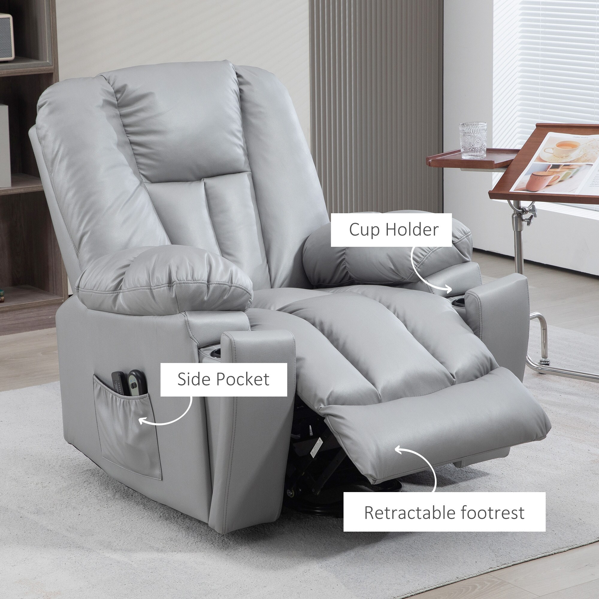 HOMCOM Fernsehsessel mit Aufstehhilfe grau 94L x 96B x 106H cm