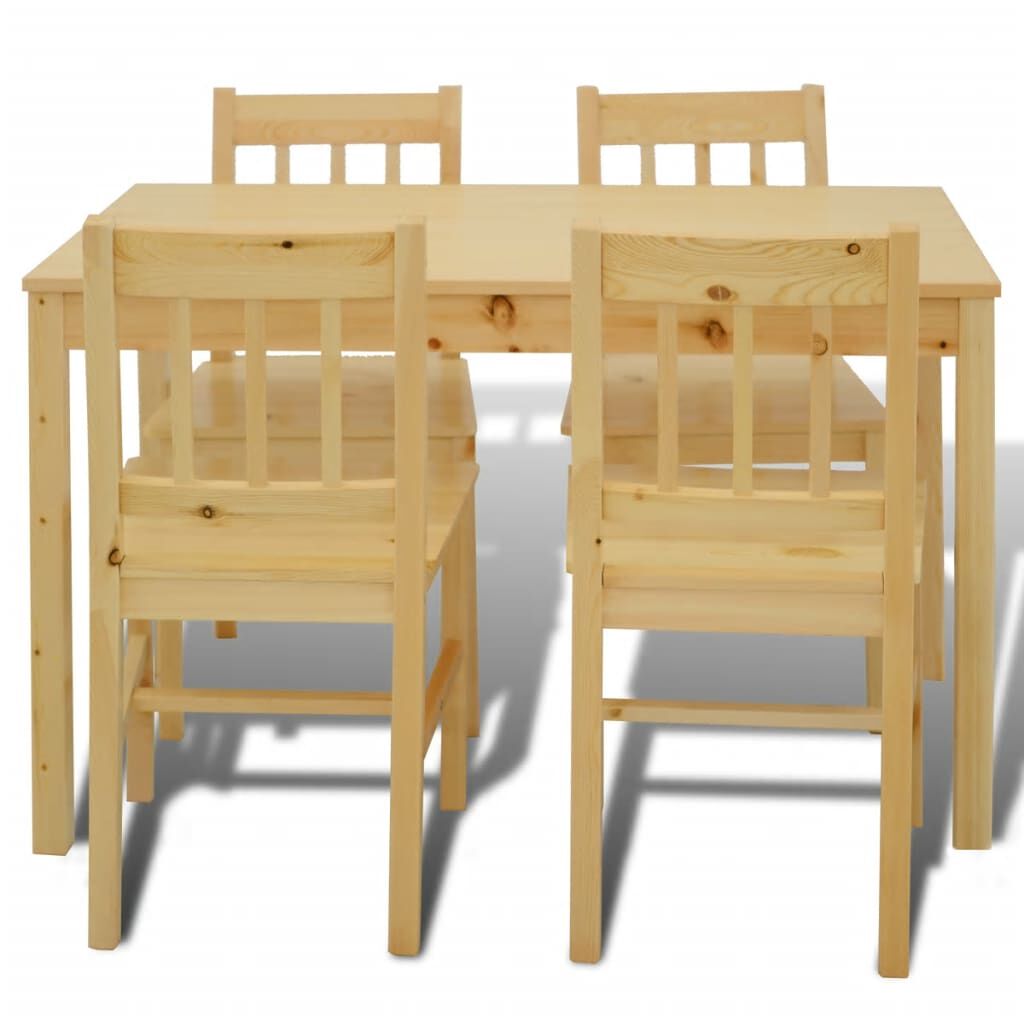 Eettafelset van hout met 4 stoelen, naturel