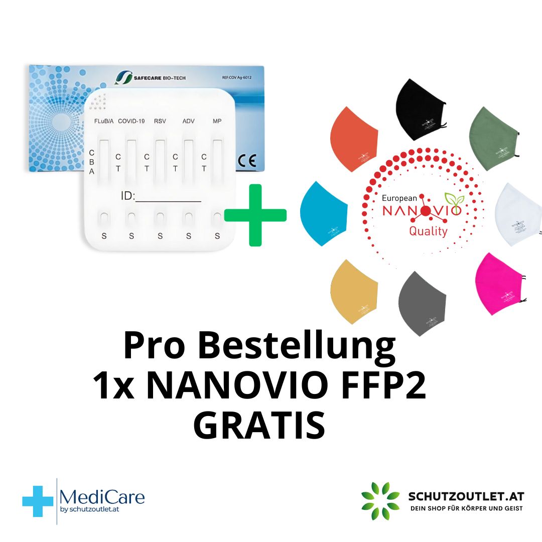 Safecare 6in1 Profitest Corona COVID-19, Grippe A/B, RSV, Adenovirus, Mycoplasma+Gratis Nanovio FFP2