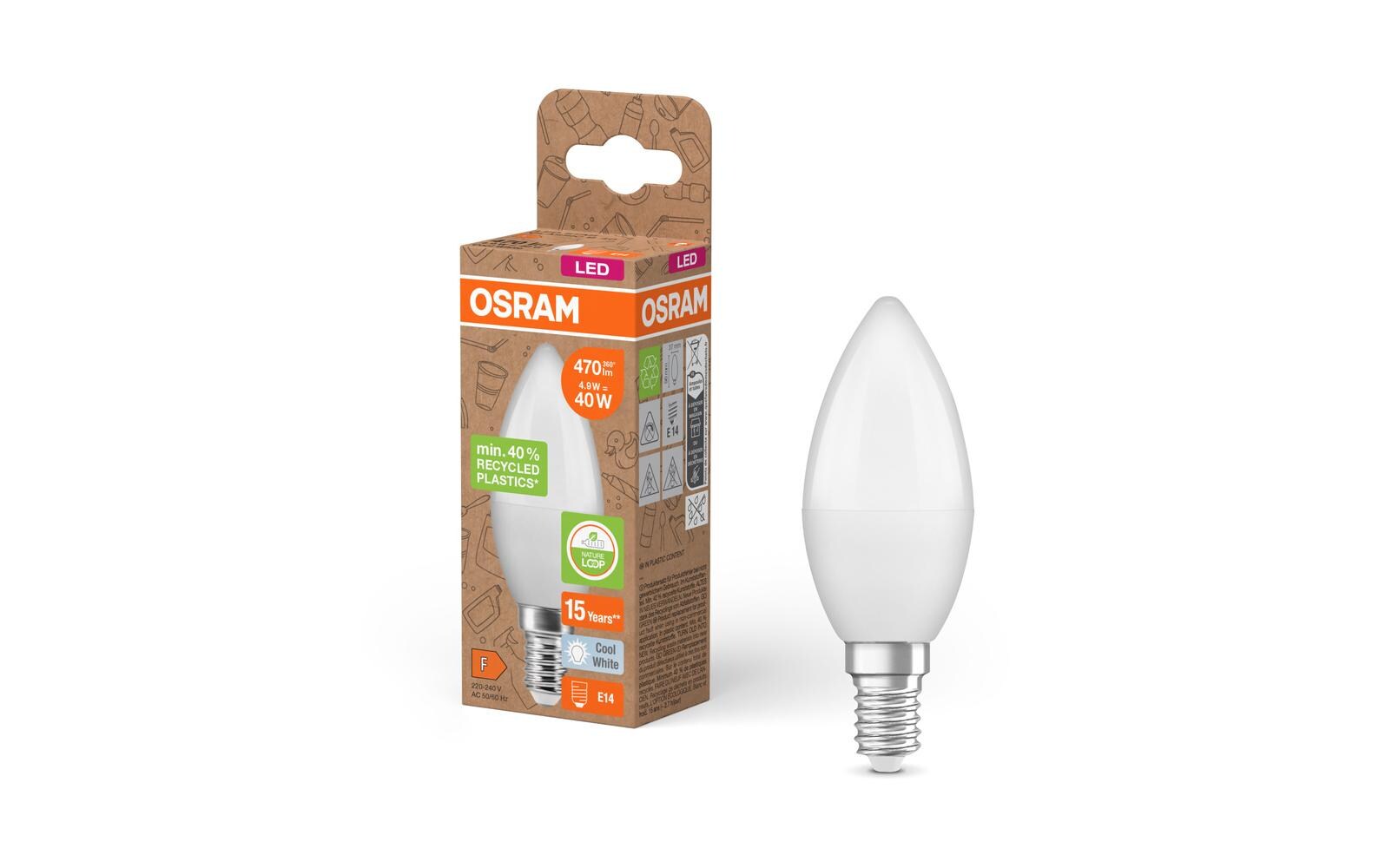 LED PCR LAMPS WITH CLASSIC B 4.9W, E14, NeutralweissLED Lampen, klassische B Kolbenform aus recyceltem Plastik