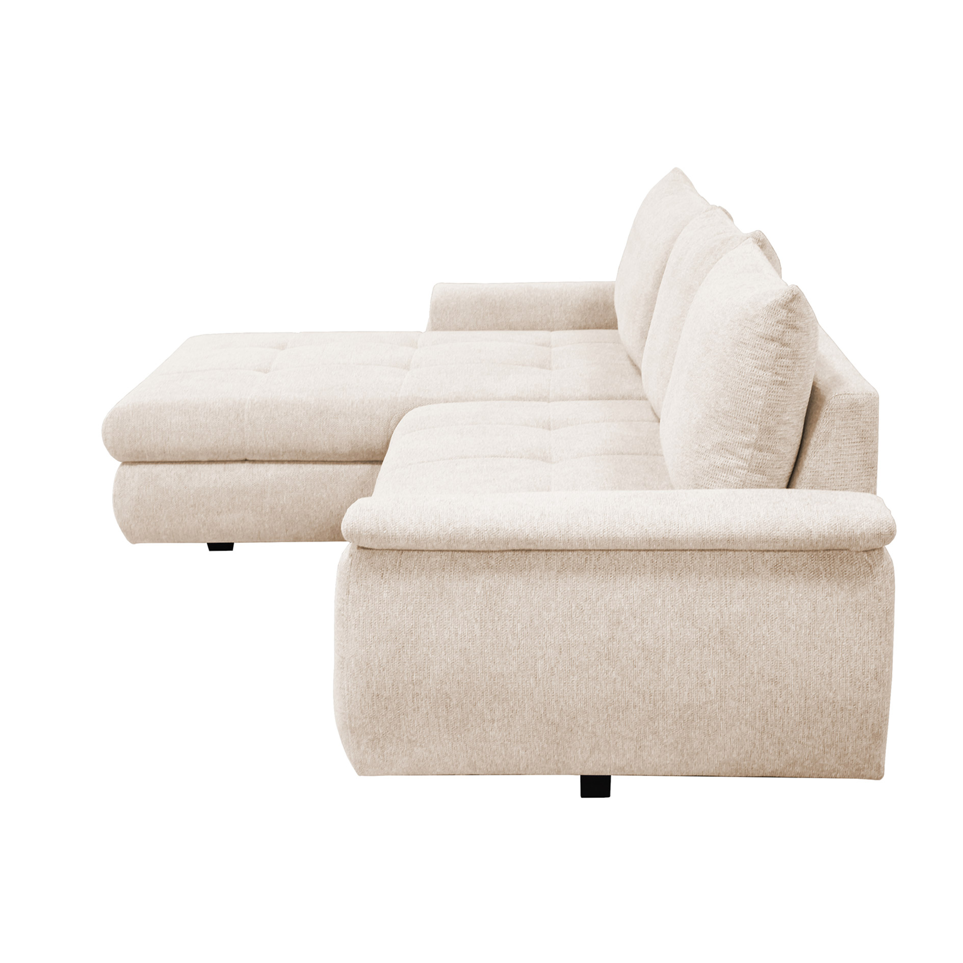 Ecksofa - cream - mit Liegefunktion - Staukasten links