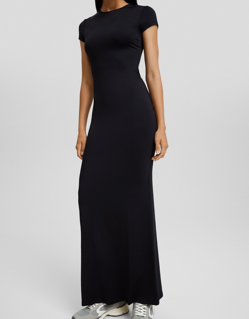 vestido longo de manga curta