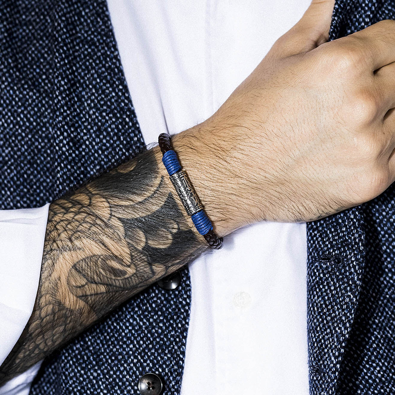 Rockstone Bracelet Blue Rope en Cuir marron/bleu