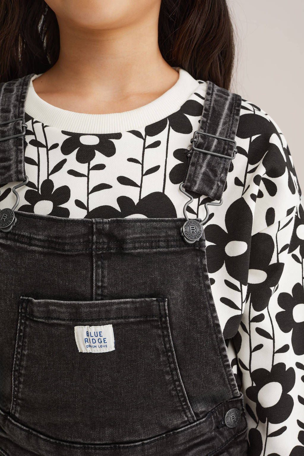 WE Fashion Blue Ridge denim loose tuinbroek black denim