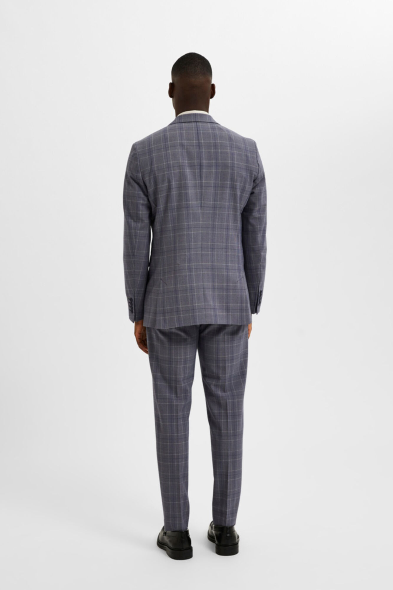 Blazer xadrez slim fit com bolsos - Azul