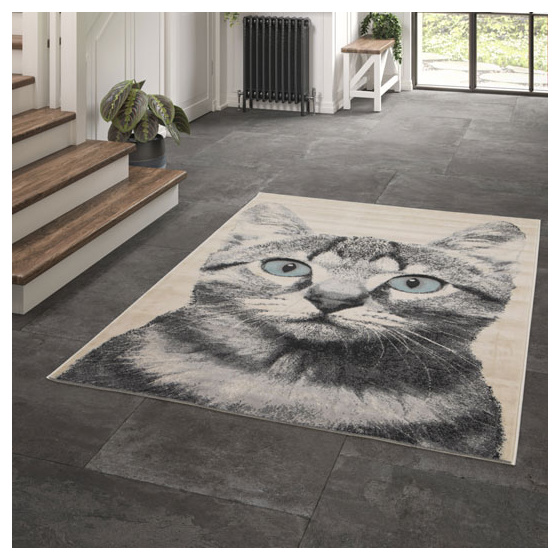 Tapis chambre d'enfant - chat senka - gris et beige - 160 x 230 cm