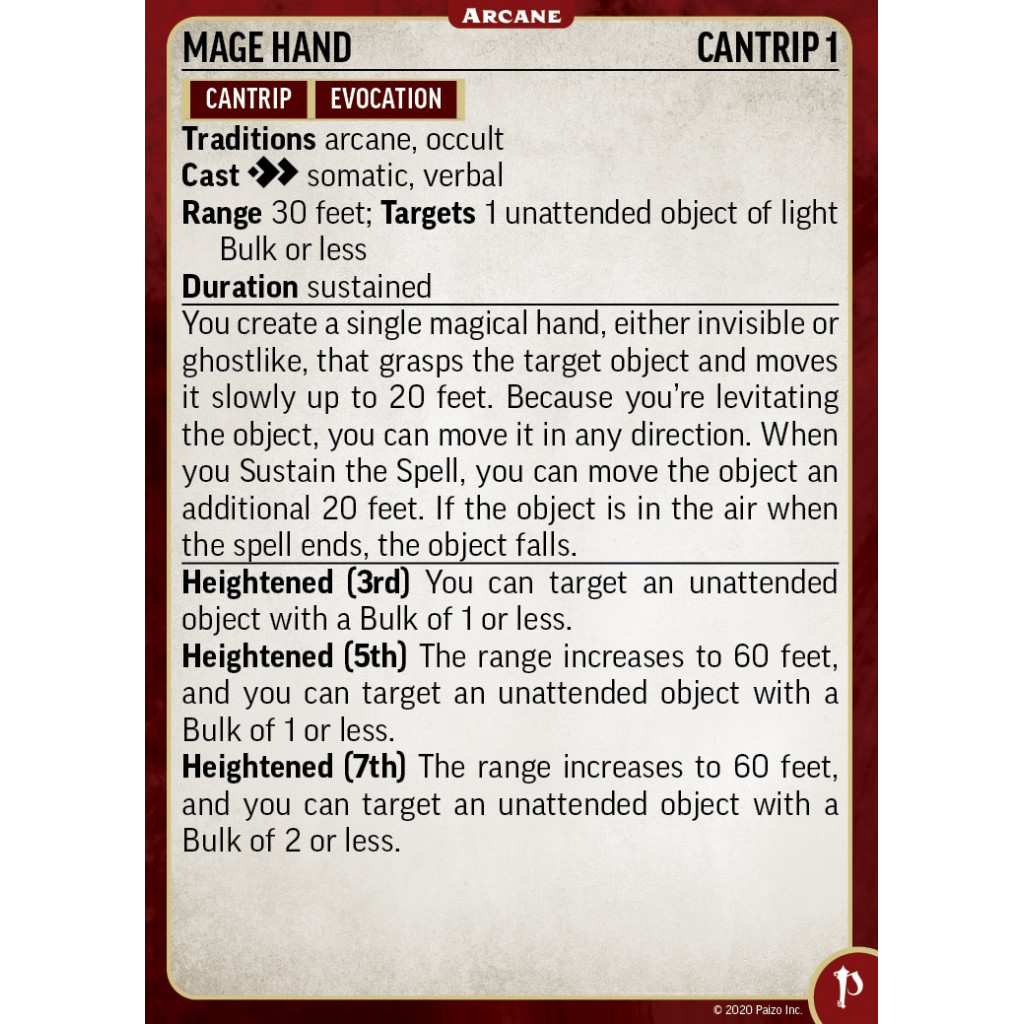 Pathfinder Second Edition - Arcane Spell Cards