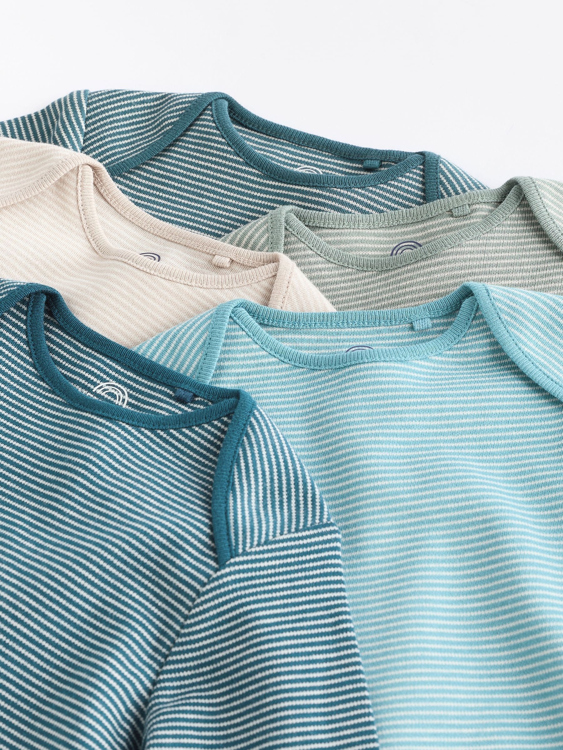 Blauw gestreept - Set van 5 rompers met lange mouwen