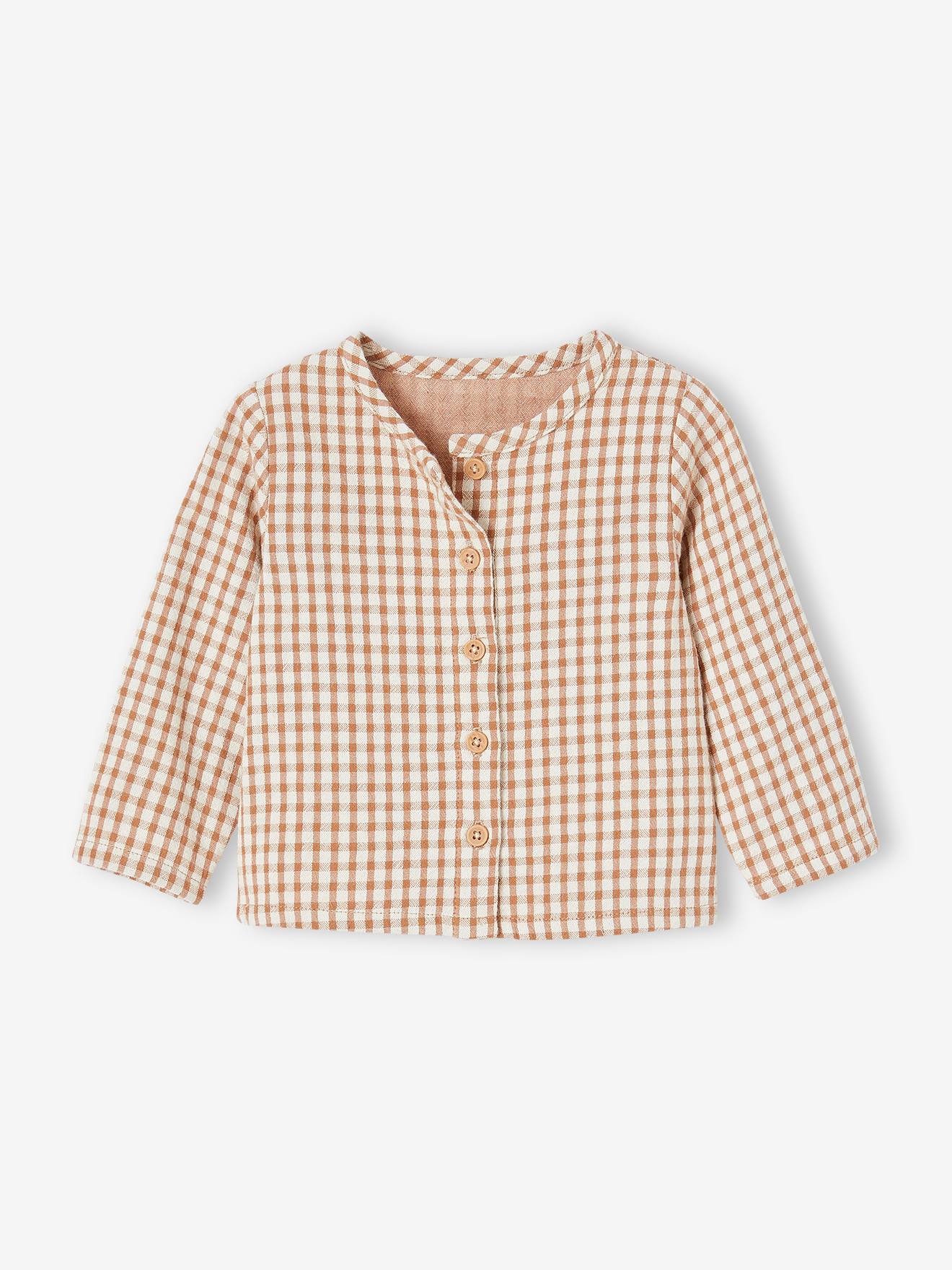 Conjunto de jardineira de veludo cotelê e camisa xadrez para bebê em marrom acinzentado