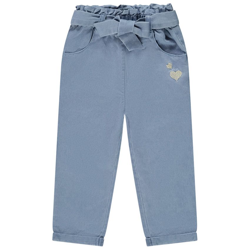 Pantalon en toile avec ceinture à nouer pour bébé fille - Bleu
