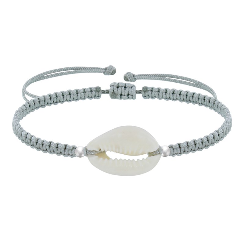 Bracelet Argent Cauris Lien Tréssé - Gris clair