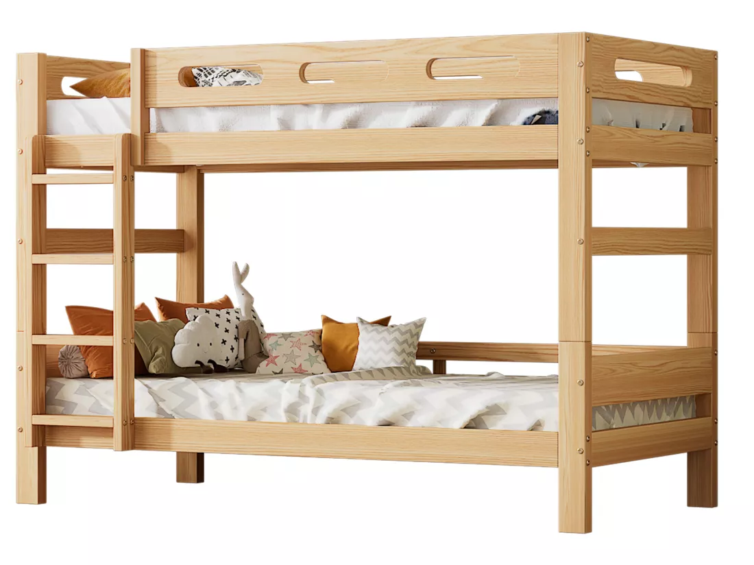 Lit superposé - 2x90x200 cm - cadre en pin - sommier inclus - coloris naturel