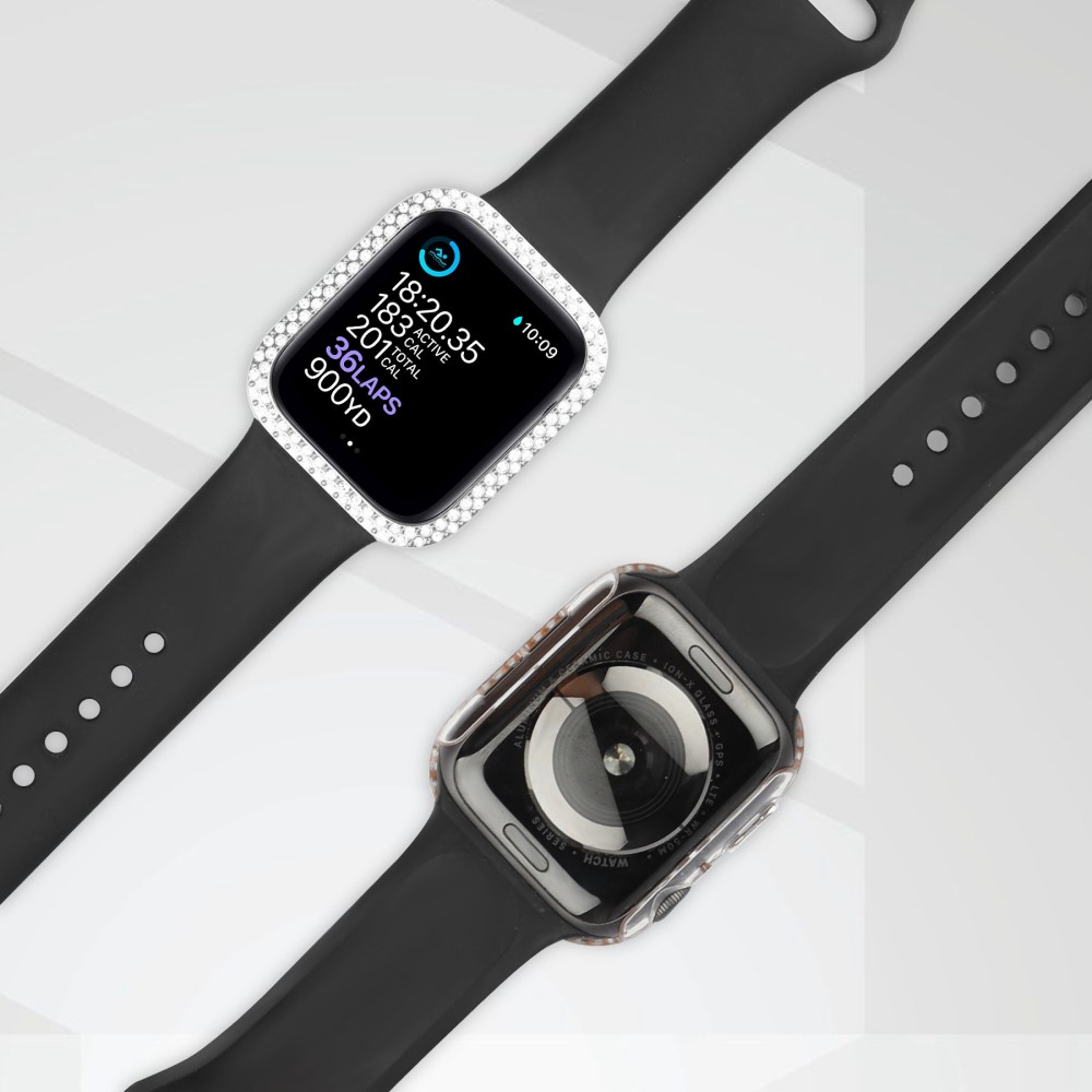 Apple Watch (40mm) Hardcase Glitzer Strass Bumper Hülle mit Display Schutzglas - Transparent