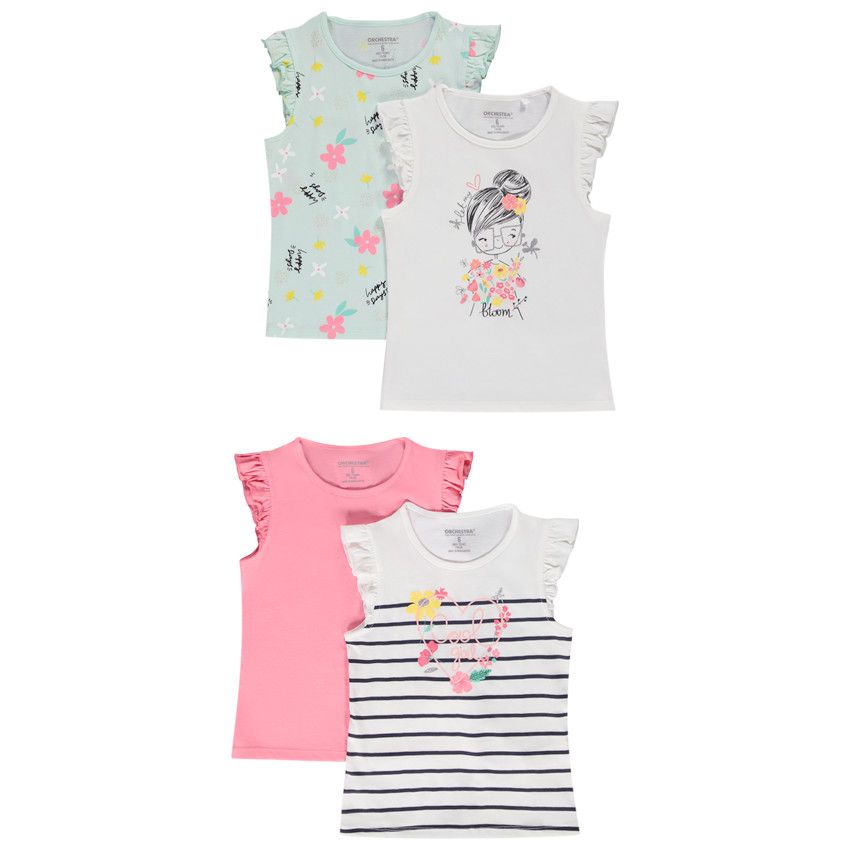 Lot de 4 t-shirts en jersey fantaisie pour fille - Ecru