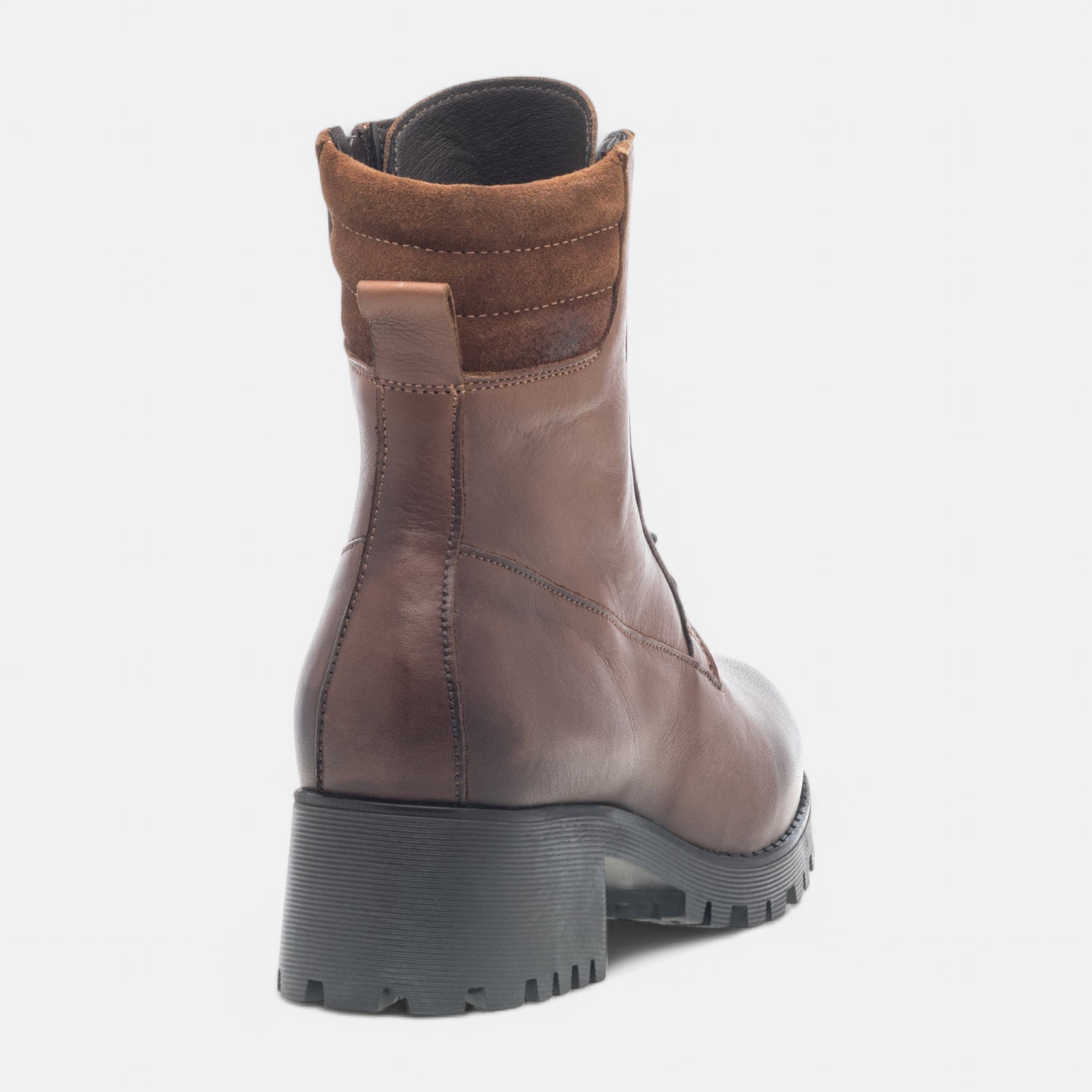 Bottines à lacets à talon Femme en cuir cognac