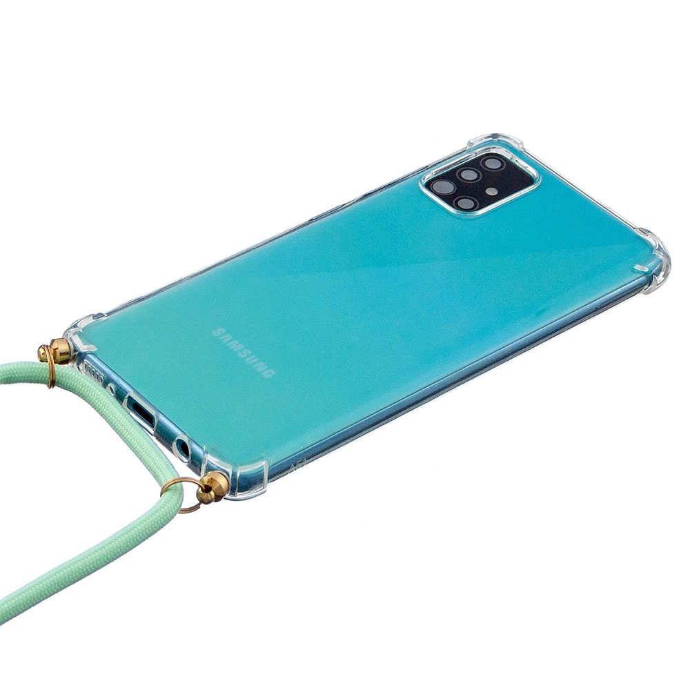 Samsung Galaxy A51 (2019) Necklace Gummi Hülle Air Cushion Fallschutz   Handykette (150cm) - Türkis / Gold