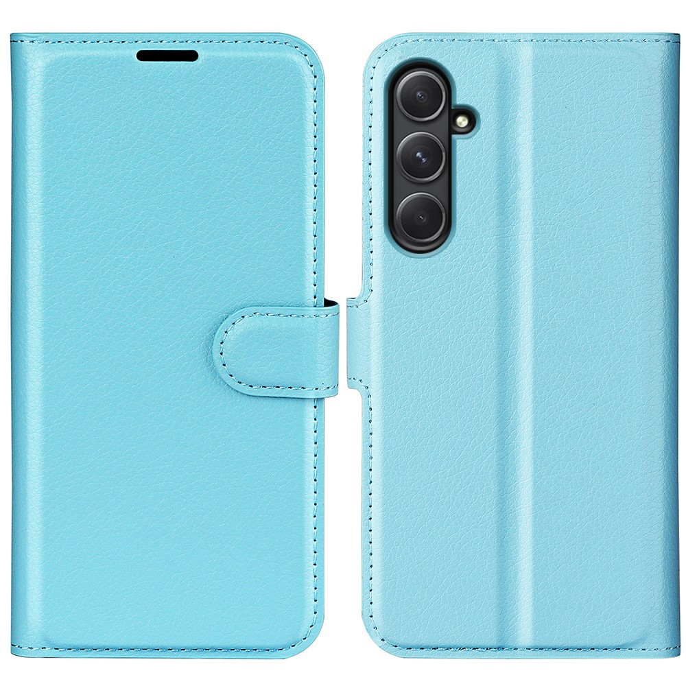 Samsung Galaxy A55 Leder Tasche Flip Cover Litchi Look - Blau