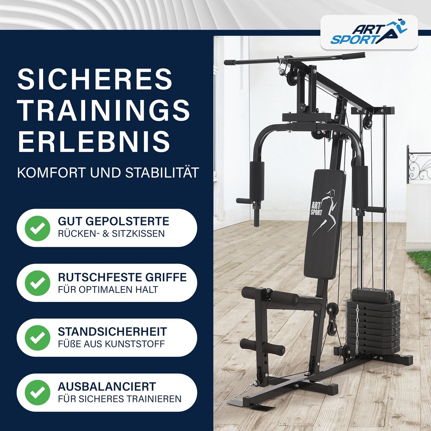 ArtSport Kraftstation ProfiGym 2000 Set mit Latzugstange, Butterflystange & Seilzug – 40kg Gewichte