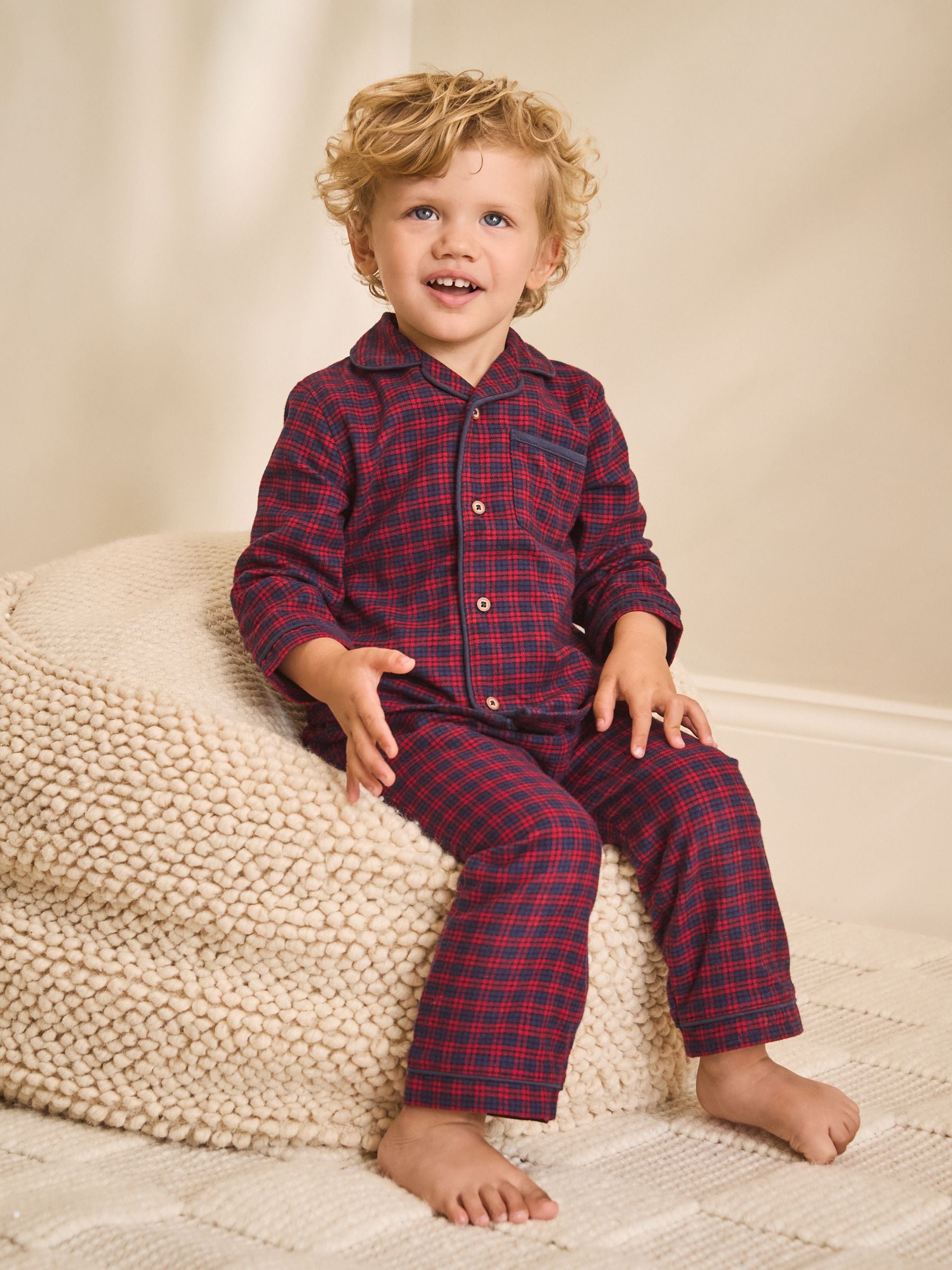 Marineblauw/rood geruit - Pyjama met knopen (9 mnd - 10 jr)