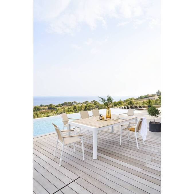 Fauteuil de jardin empilable ESSENTIA Lin, Blanc & Acacia