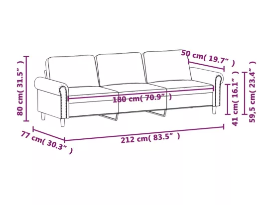 Canapé à 3 places Vert foncé 180 cm Velours