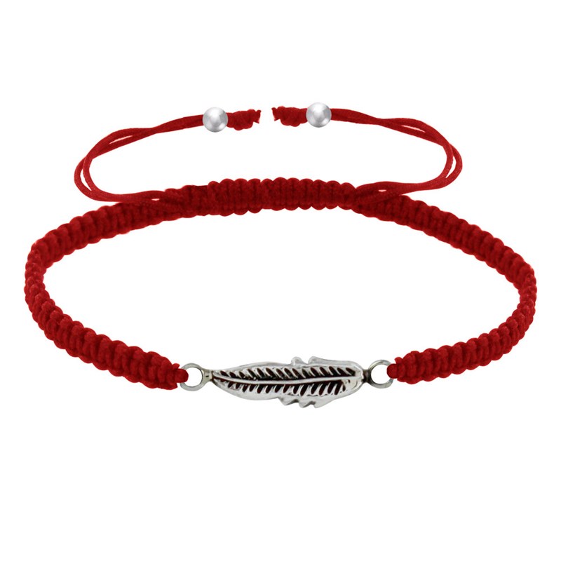 Bracelet Argent Plume Lien Tréssé - Rouge