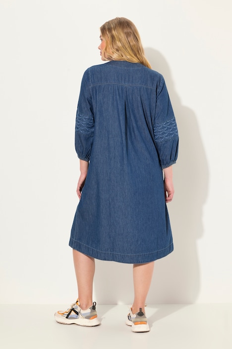 Jeanskleid, 3/4 Arm, V-Ausschnitt, Midilänge