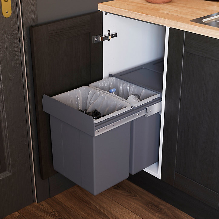 Poubelle de tri coulissante GoodHome Vigote 40 cm, 2 bacs