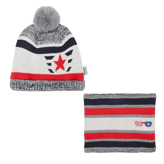 Parure bonnet + tour de cou Wild Brooklyn   Bleu mouline        47   de               Nano & nanette