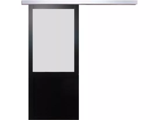 Porte Coulissant Athena Noir Vitree H204 X L83 + Rail Alu Gd Menuiseries