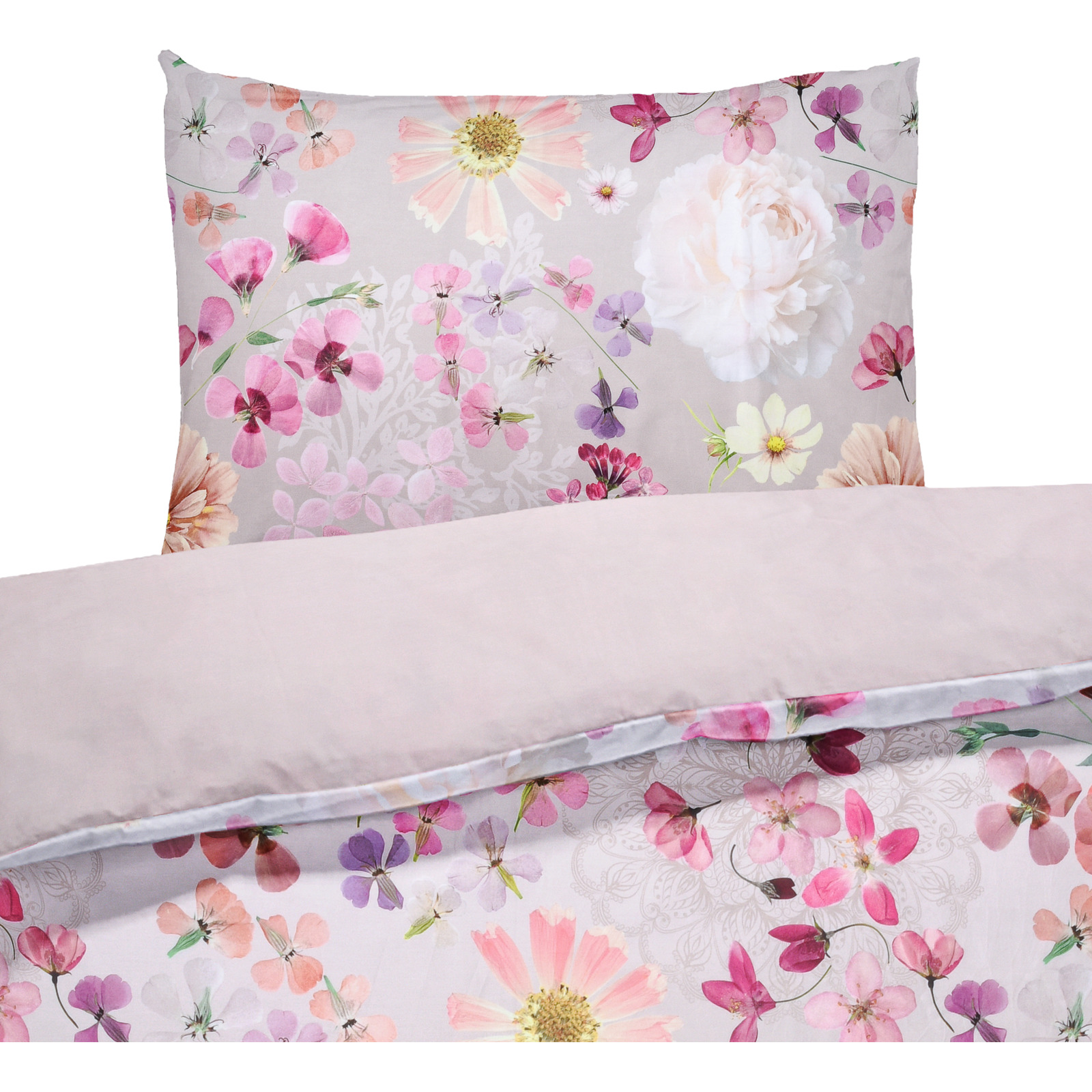 Bettwäsche Satin Blumen rosa 200x210 2x65x65 Bettanzug Fra