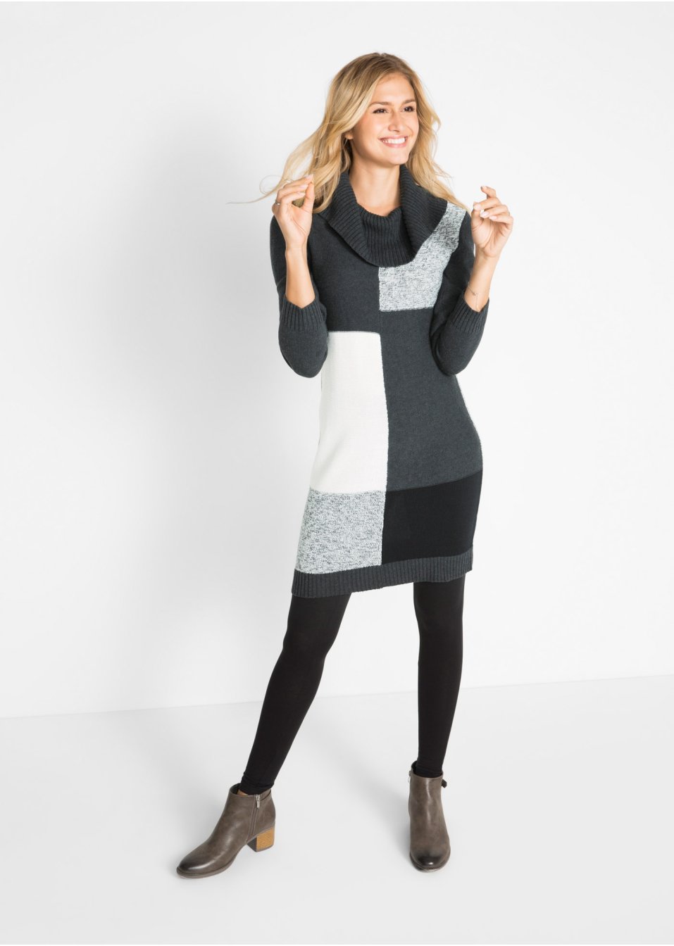 Robe en maille, manches longues, longueur genou